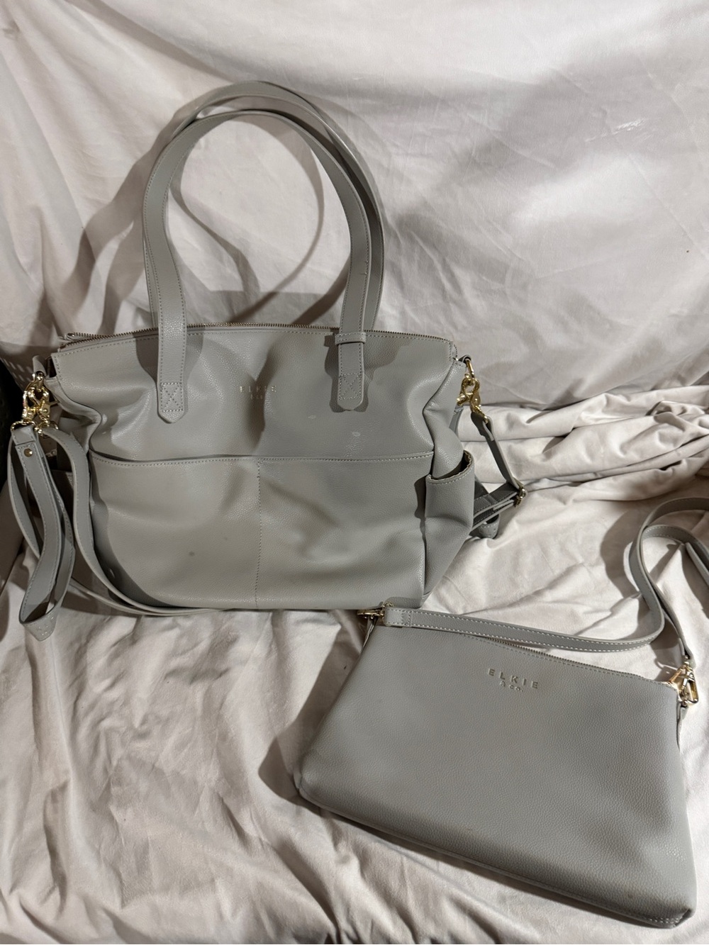 Mina bae elkie Gray Leather Tote Removable Crossbody Strap & clutch diaper bag
